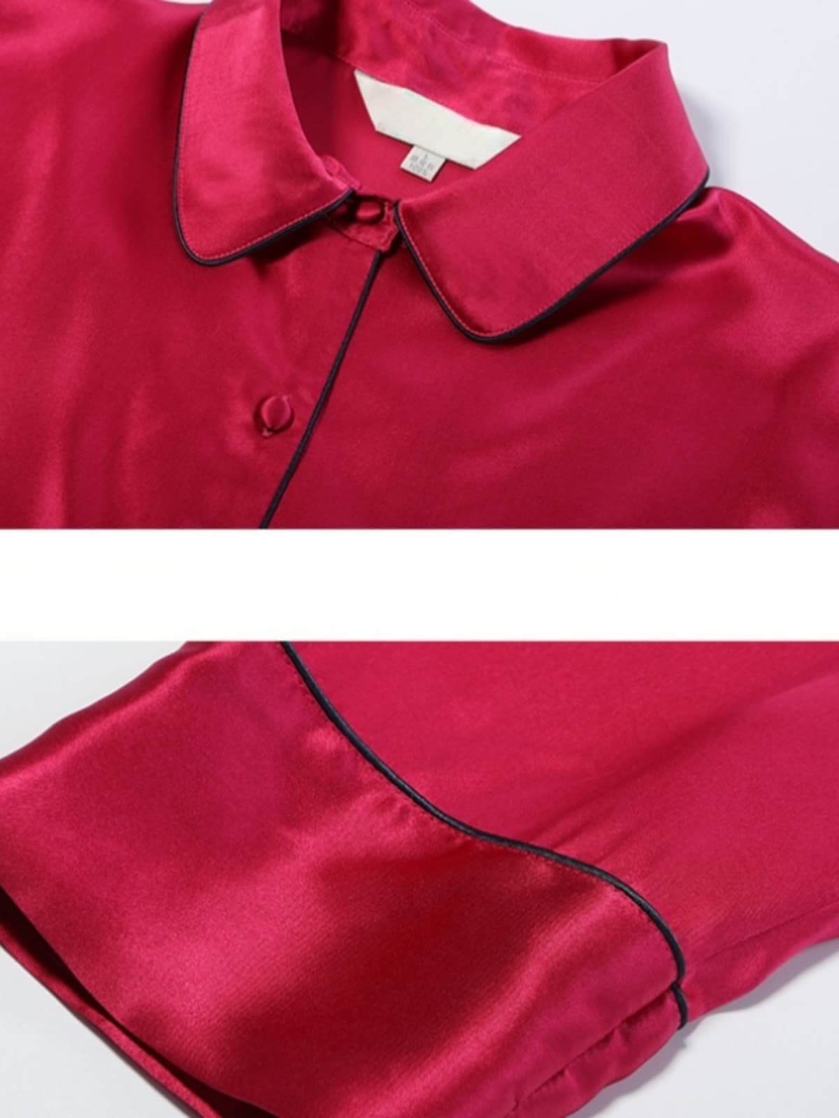 Details of Women's Long Sleeve Silk Pajama Set – Soft Sleepwear