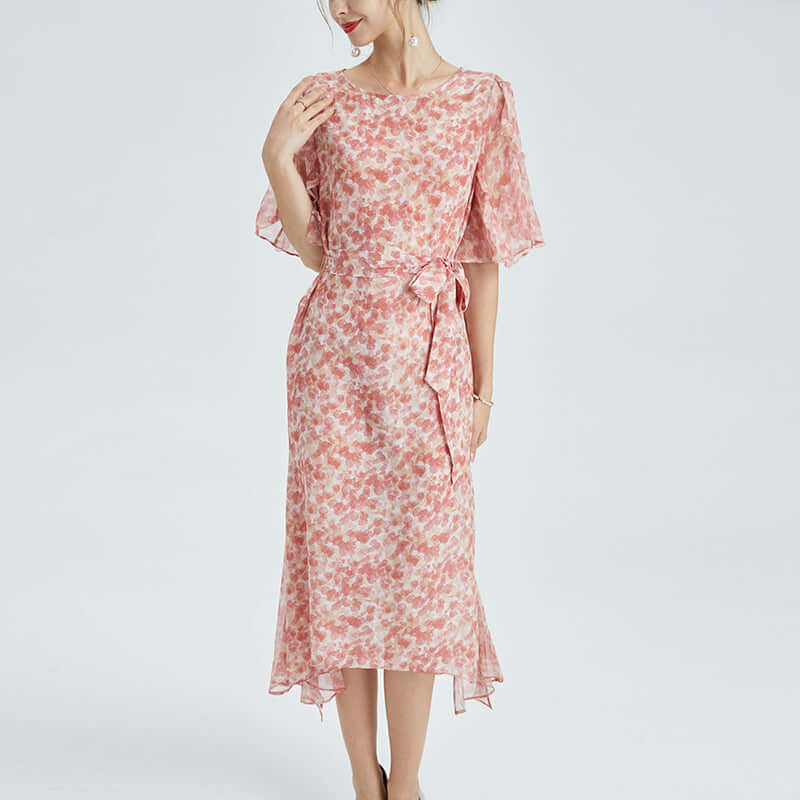 Silkser Summer Women Floral Mulberry Silk Dress