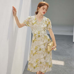 2024 New Style French Floral Silk Dress - SILKSER