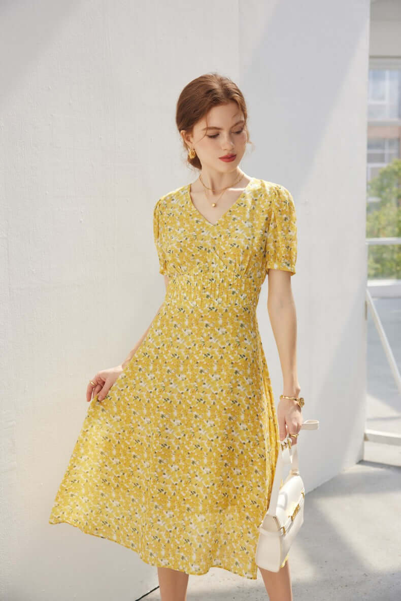 2024 New Style French Floral Silk Dress - SILKSER