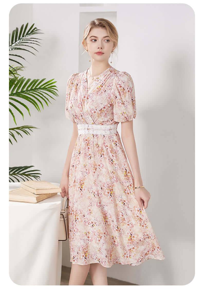 Silkser Women Summer Floral Mulberry Silk Dress