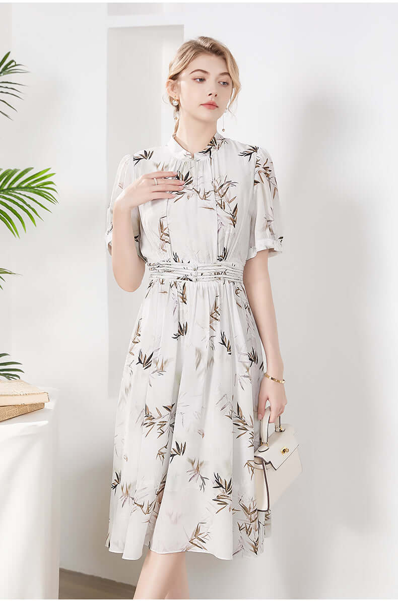 Silkser Summer Women Floral Mulberry Silk Dress