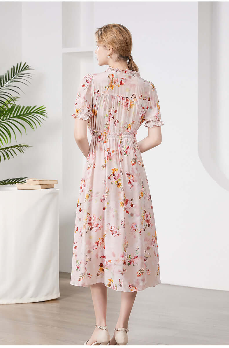 Silkser Women V-neck Floral Mulberry Silk Dress