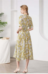 Silkser Summer Women Floral Mulberry Silk Dress