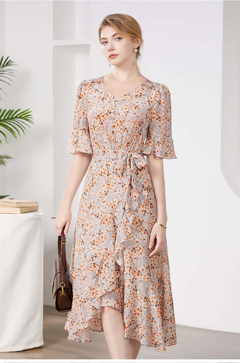 Silkser Summer Women Floral Mulberry Silk Dress