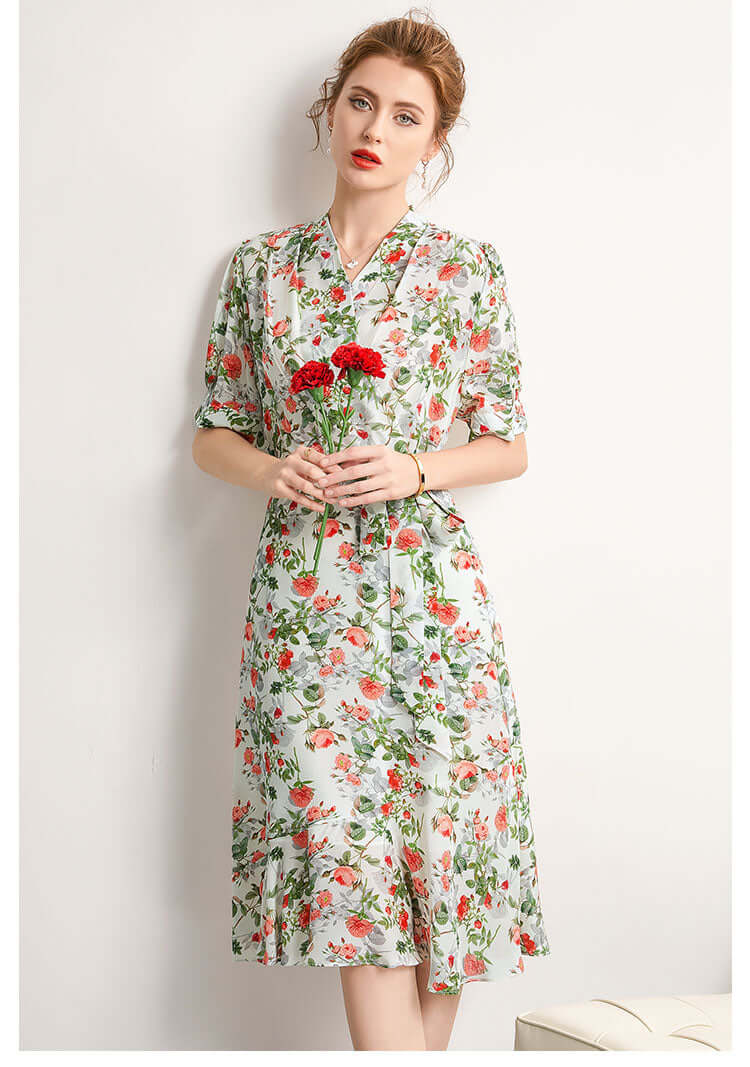 Silkser Women Summer Floral Silk Dress