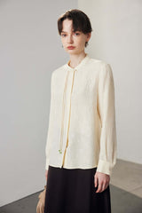 women jacquard ribbon silk blouse/shirt