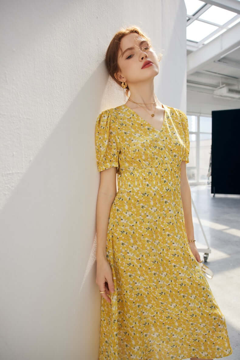 Silkser New Style French Floral Silk Dress