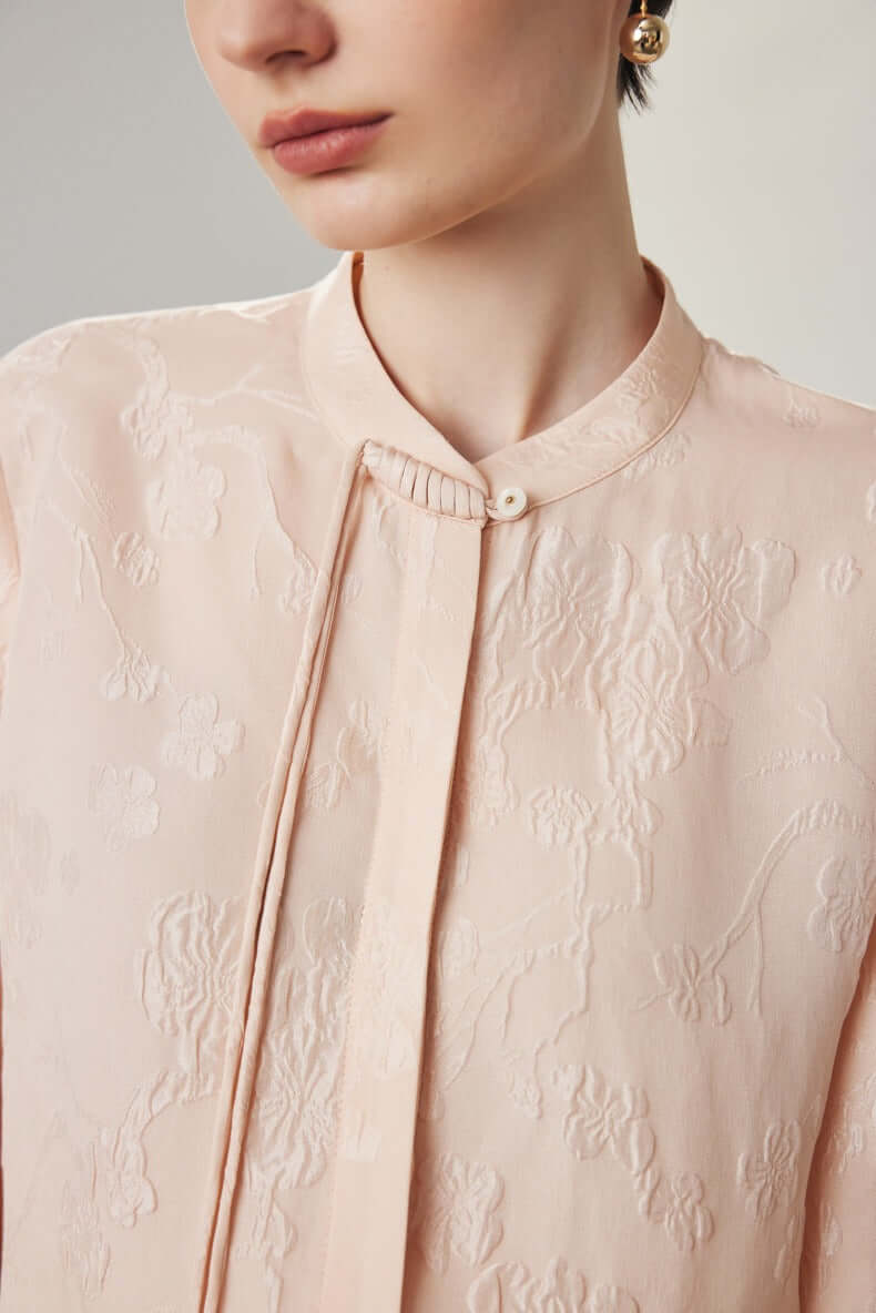 women jacquard ribbon silk blouse/shirt