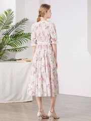 Silkser Summer Women Floral Mulberry Silk Dress