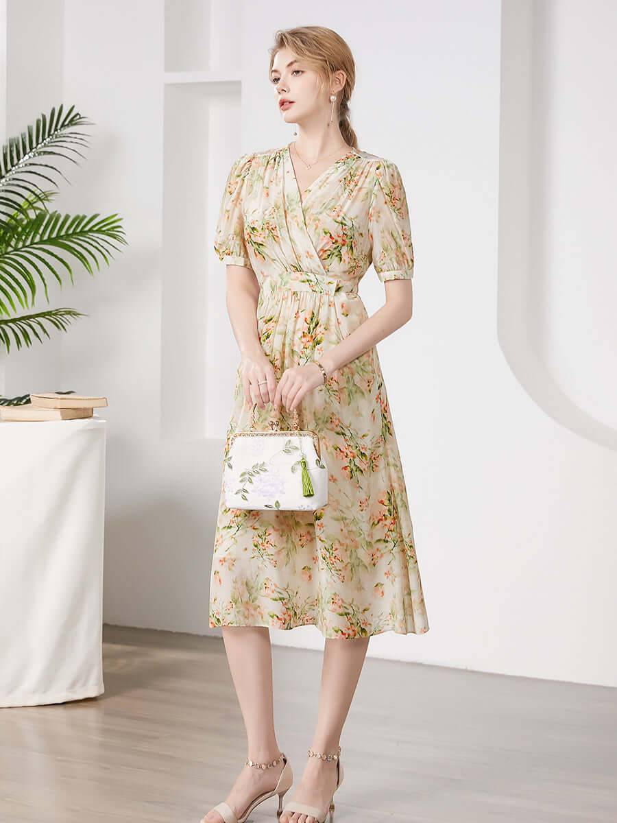 Silkser Women Summer Floral Mulberry Silk Dress