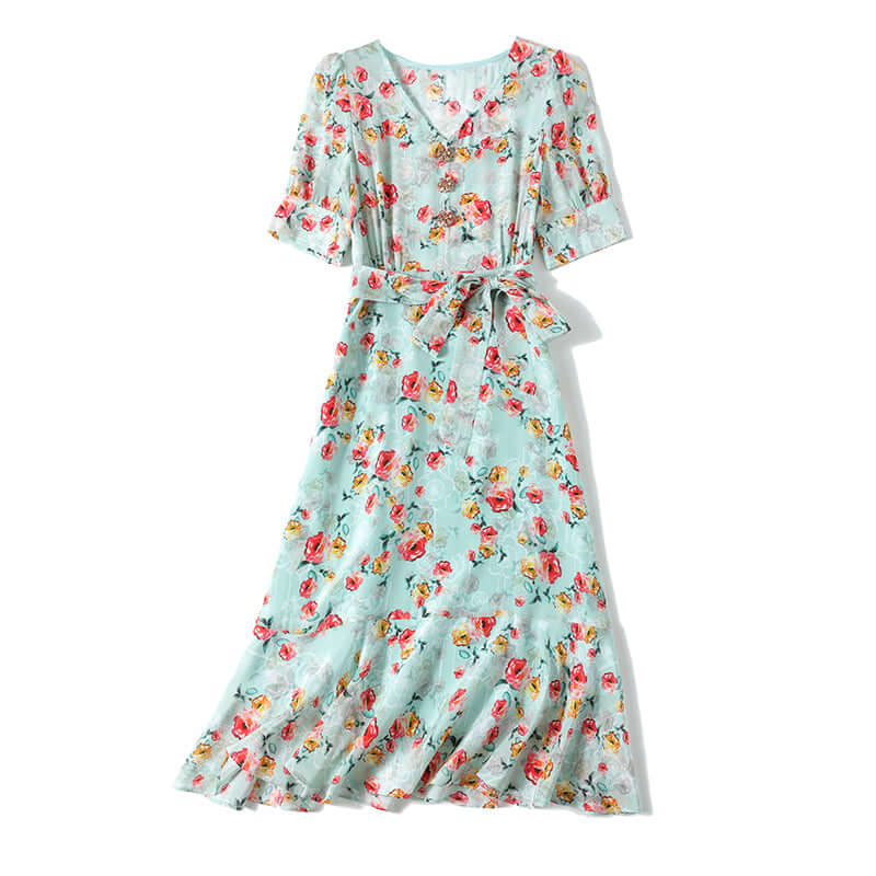 Silkser Women Summer Floral Silk Dress