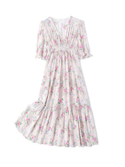 Silkser Summer Women Floral Mulberry Silk Dress