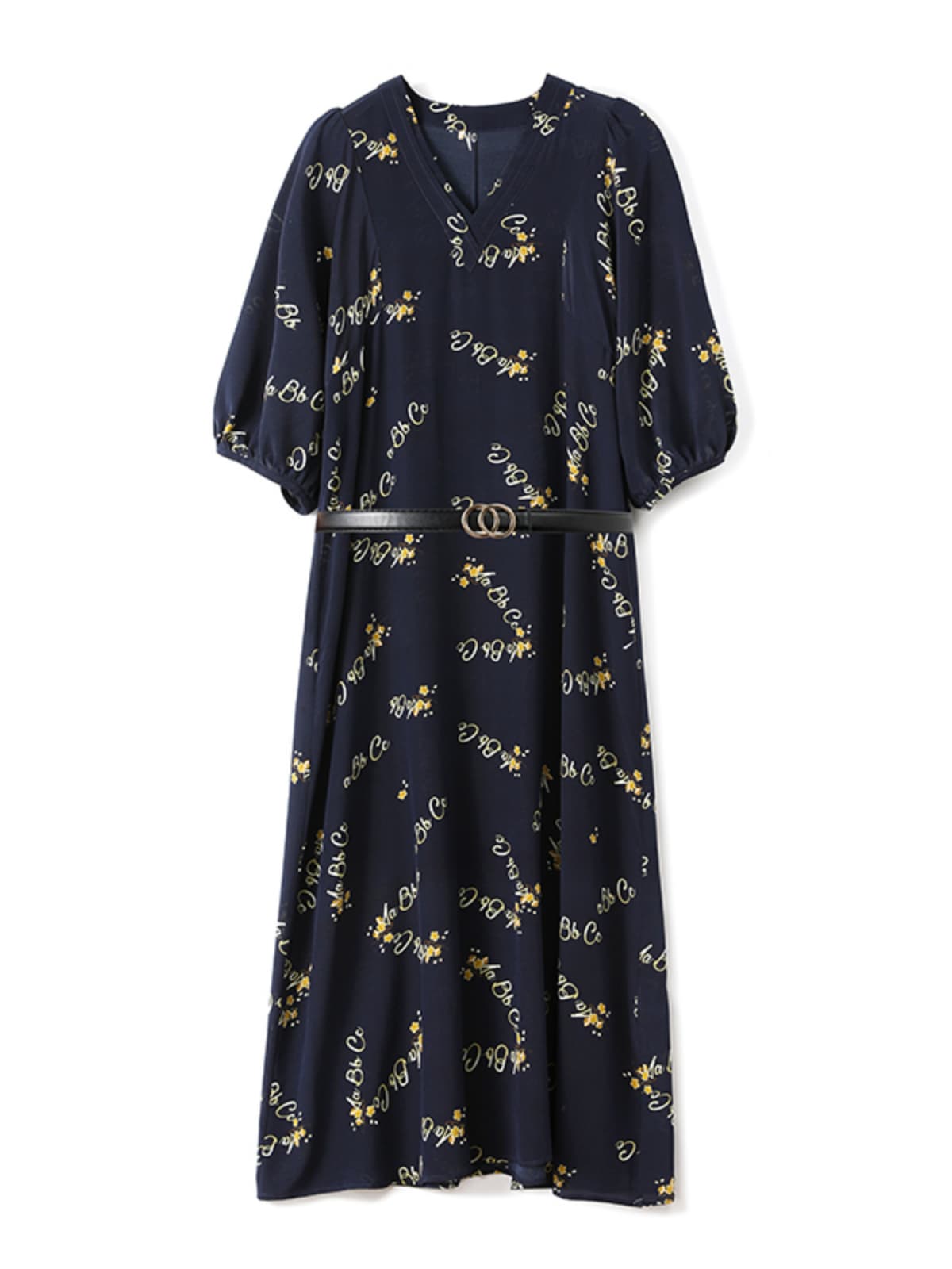 Navy Blue Floral Mulberry Silk Dress