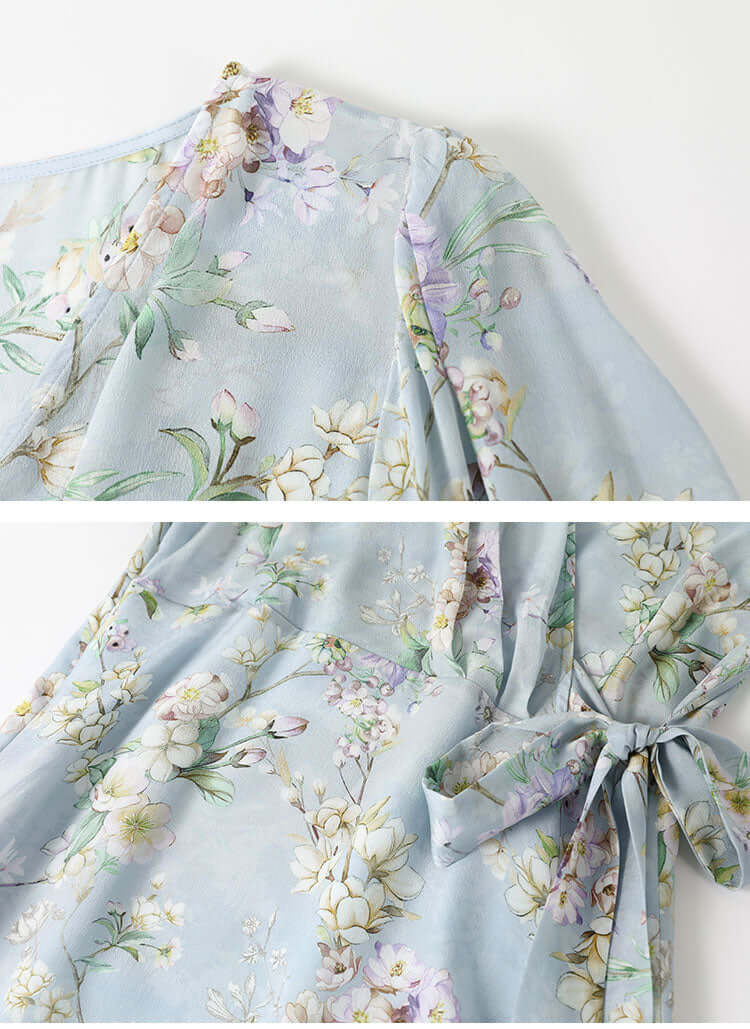 Blue Floral Silk Dress - SILKSER