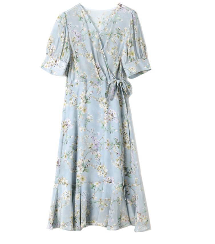 Blue Floral Silk Dress - SILKSER