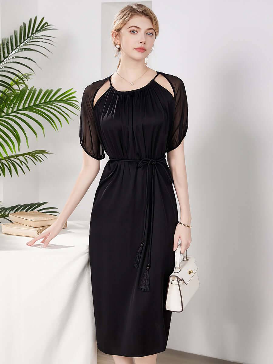 Chic Black Mulberry Silk Dress - SILKSER