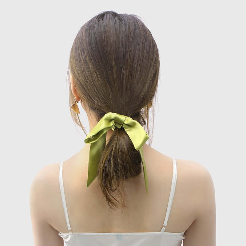 Chic Bow Silk Scrunchy Ponytail Holder - SILKSER