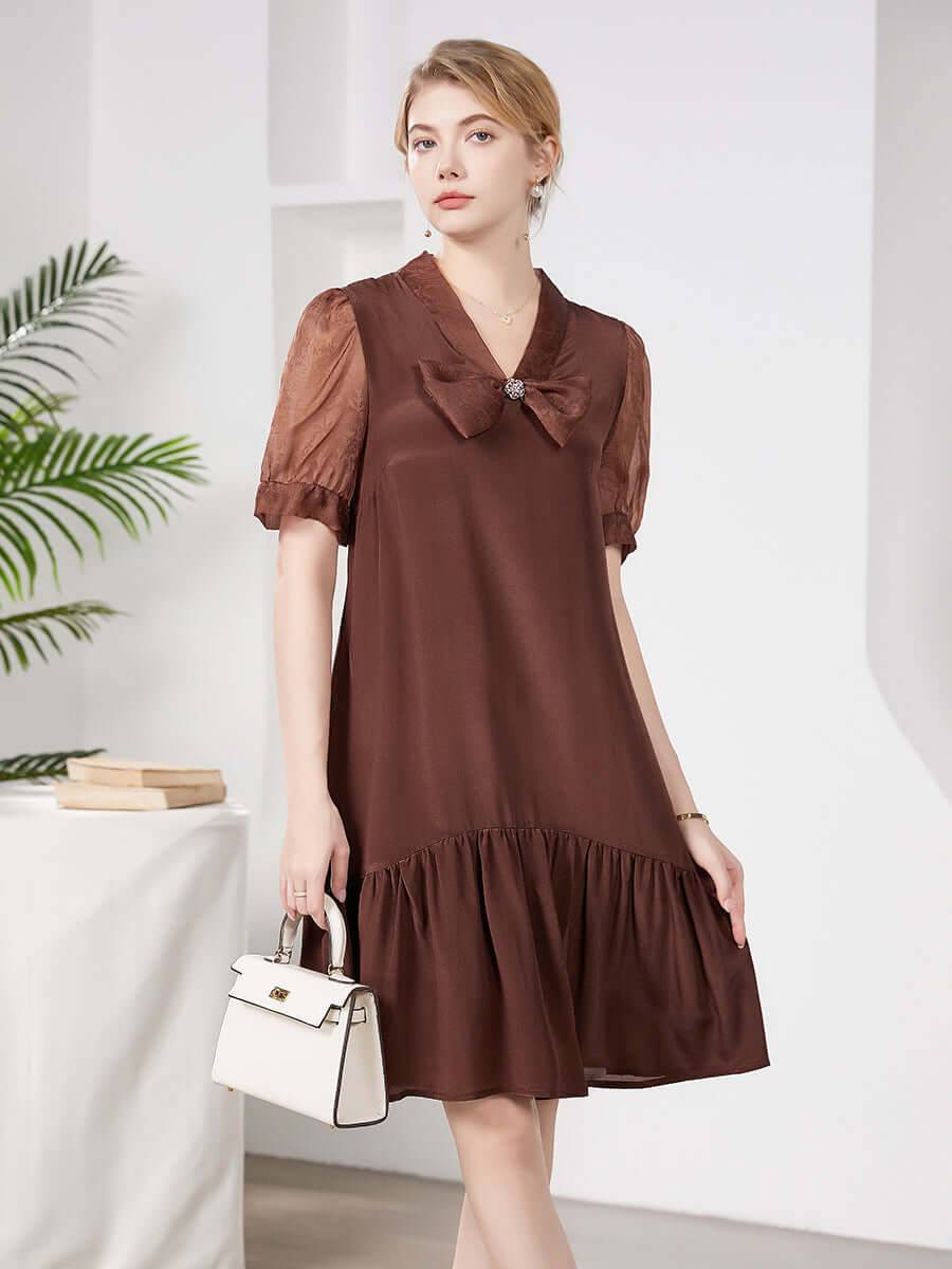 Chic Brown Mullberry Silk Dress - SILKSER