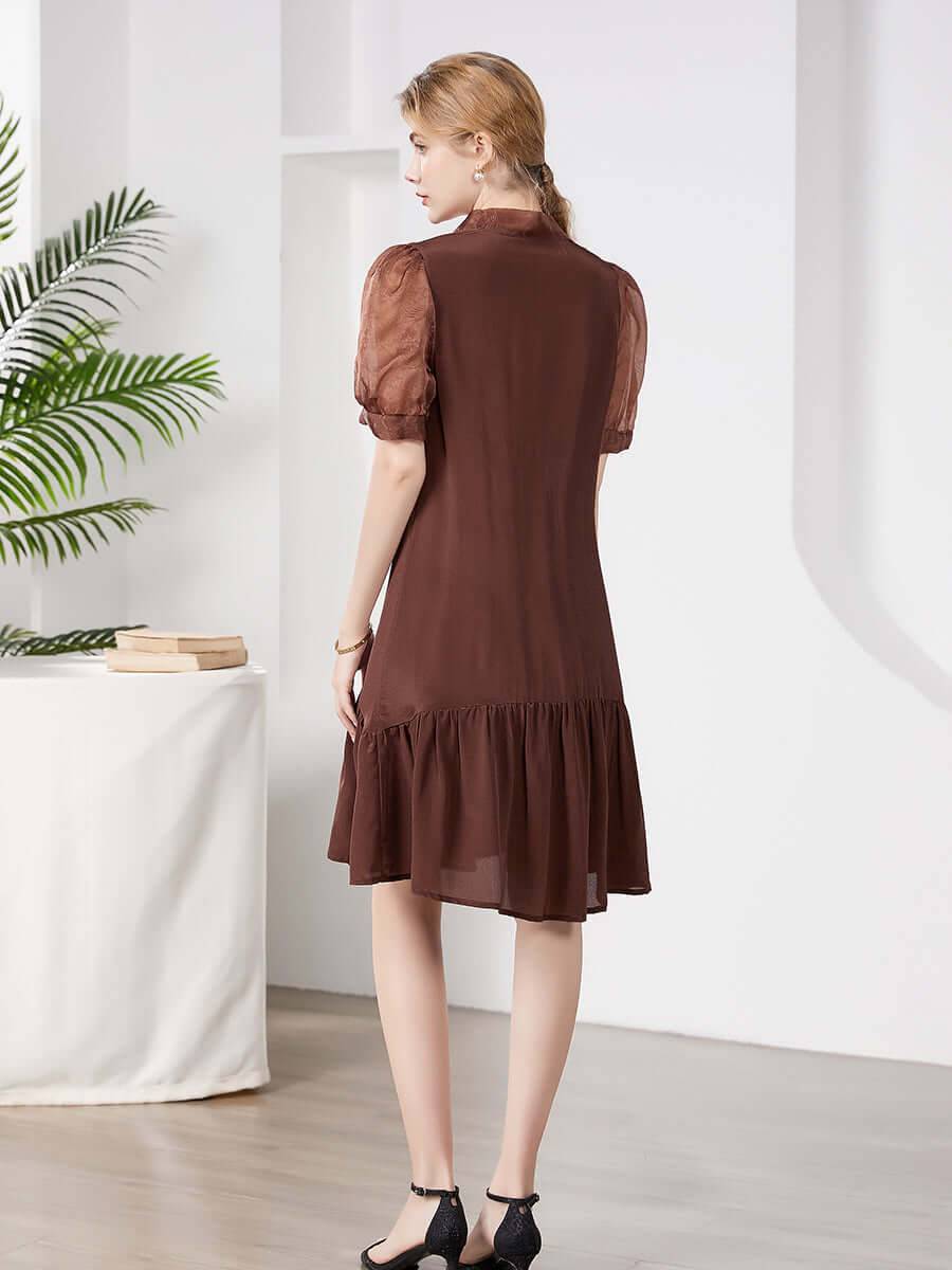 Chic Brown Mullberry Silk Dress - SILKSER