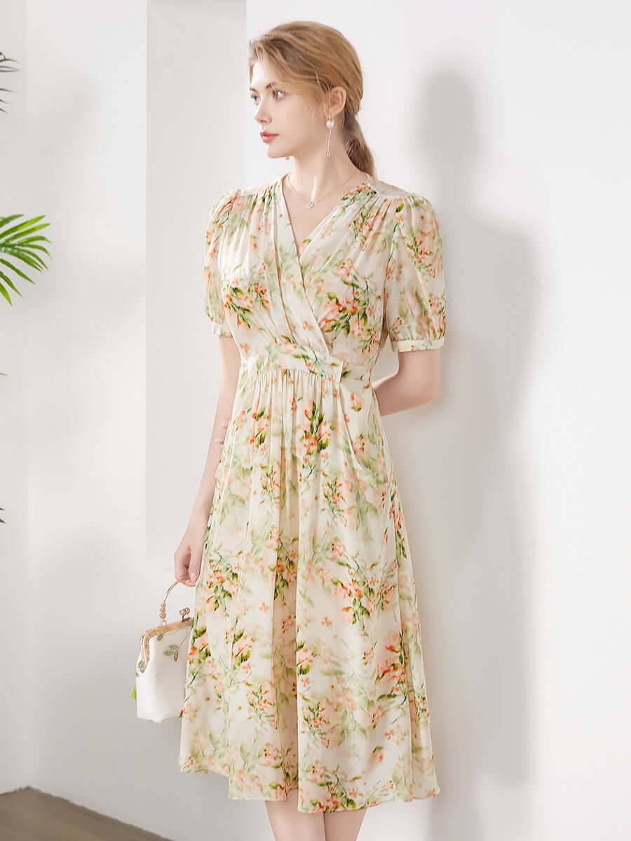 Chic Floral Mulberry Silk Dress - SILKSER