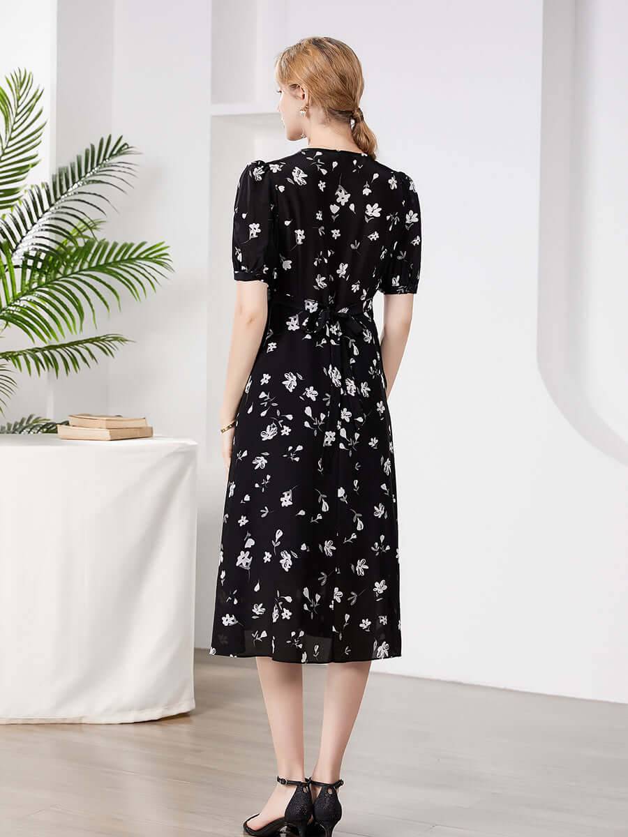 Chic Floral Mulberry Silk Dress - SILKSER