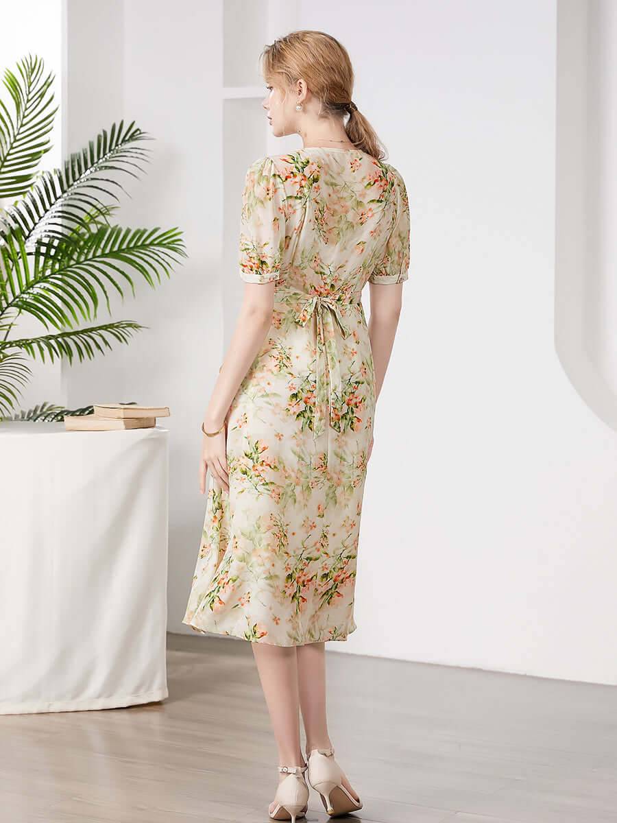 Chic Floral Mulberry Silk Dress - SILKSER