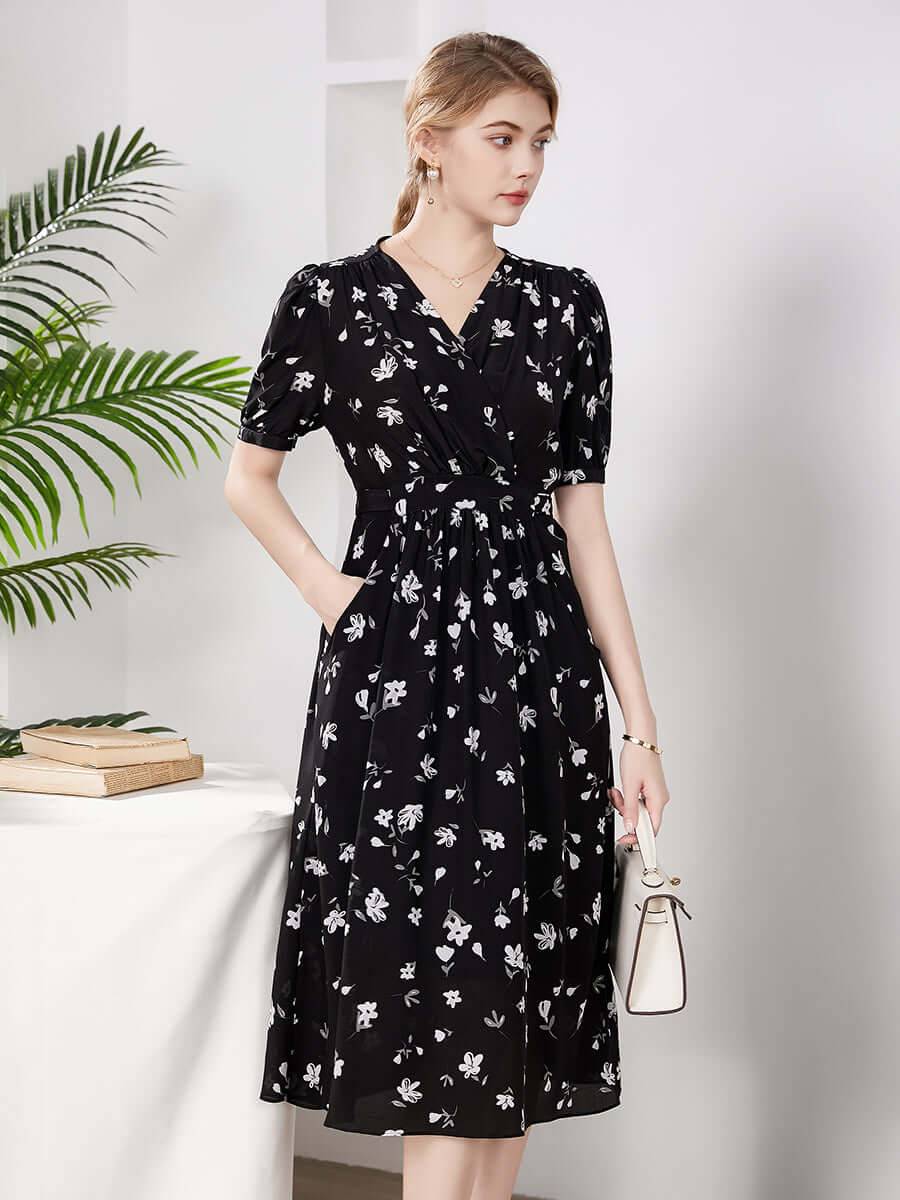 Chic Floral Mulberry Silk Dress - SILKSER