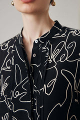 Chic Rabbit Pattern Silk Blouse - SILKSER