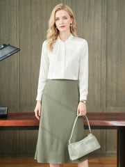 Chic Ruffled Silk Blouse-in white-front-SILKSER