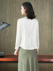 Chic Ruffled Silk Blouse-in white-back-SILKSER