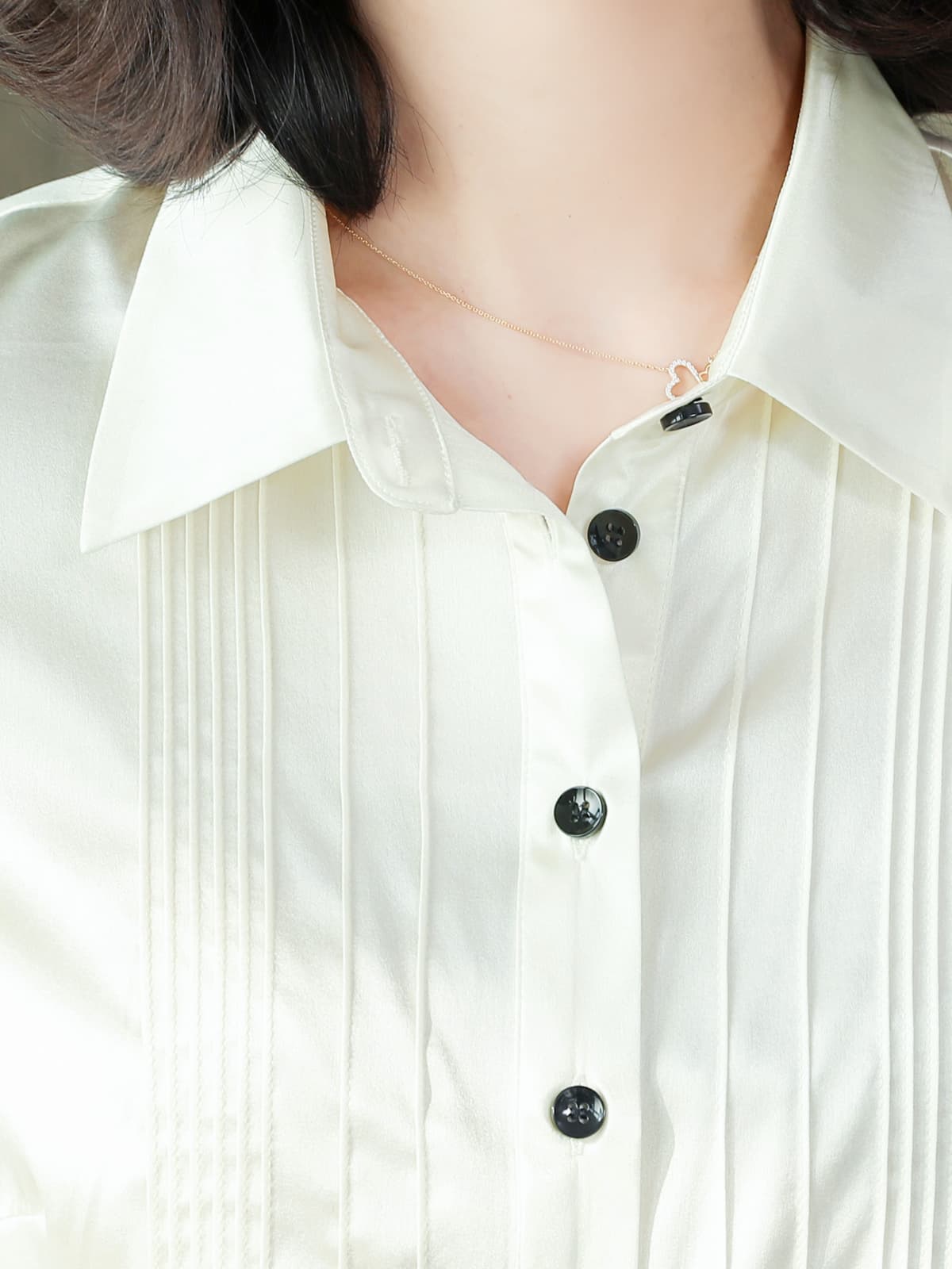 Solid - Color Polo - Neck Silk Blouse-collar details-SILKSER