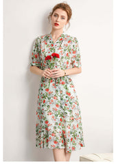 Elegant Floral Mulberry Silk Dress - SILKSER