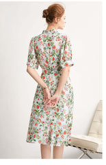 Elegant Floral Mulberry Silk Dress - SILKSER