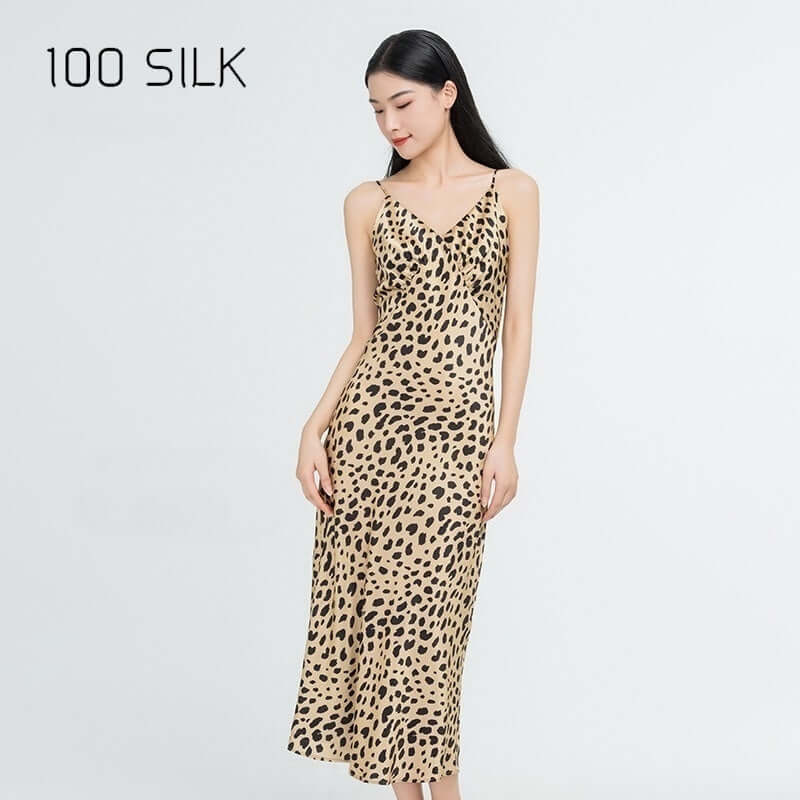 Elegant Leopard Print Slip Dress - SILKSER