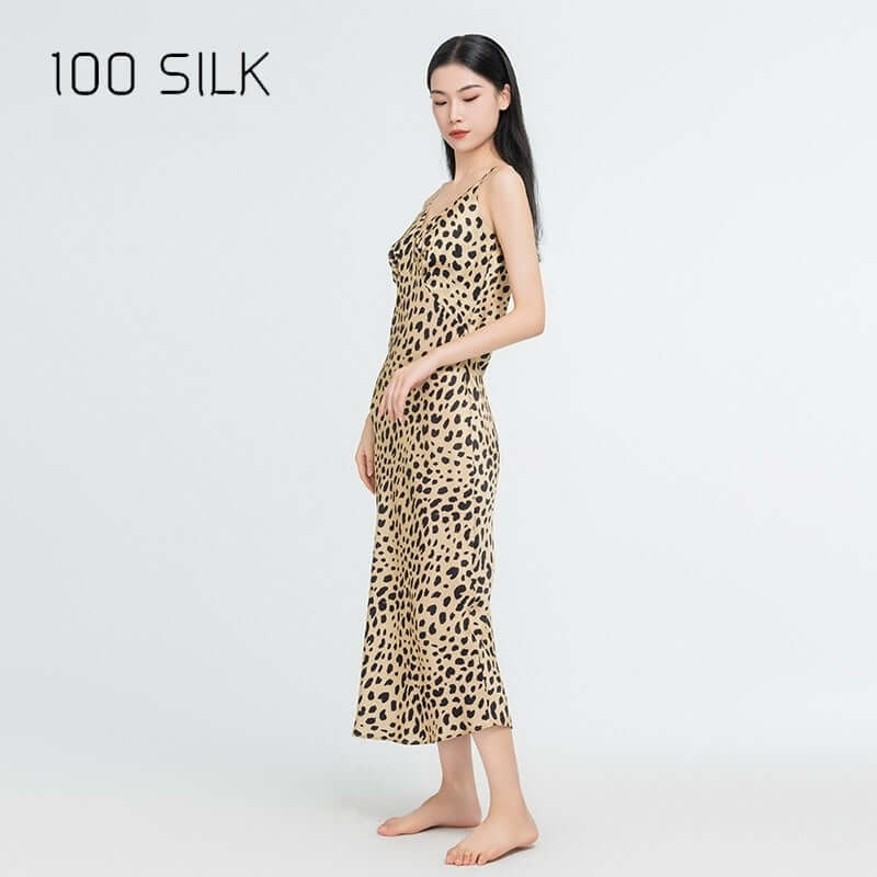 Elegant Leopard Print Slip Dress - SILKSER