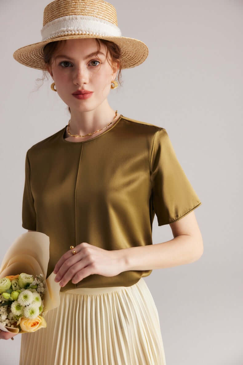 Elegant Short Sleeve Silk Blouse - SILKSER