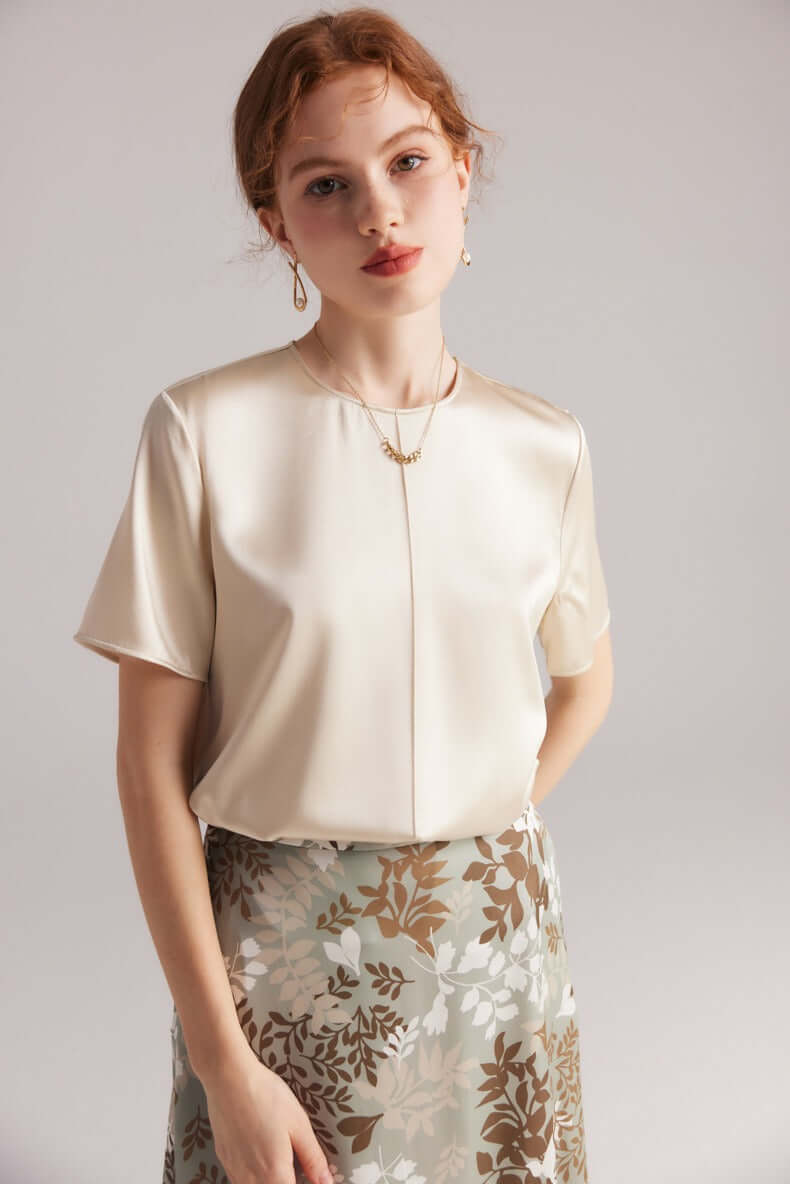 Elegant Short Sleeve Silk Blouse - SILKSER