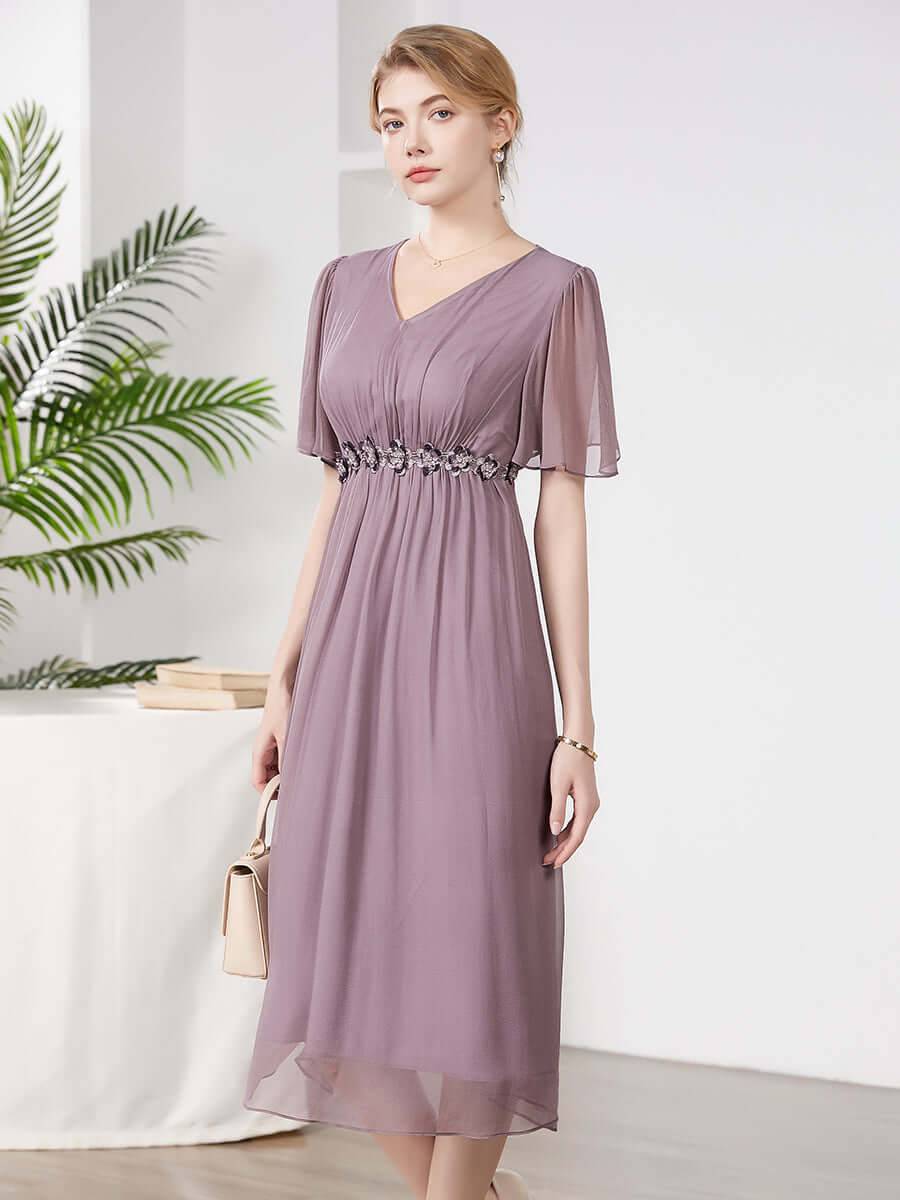 Elegant V - neck Mulberry Silk Dress - SILKSER