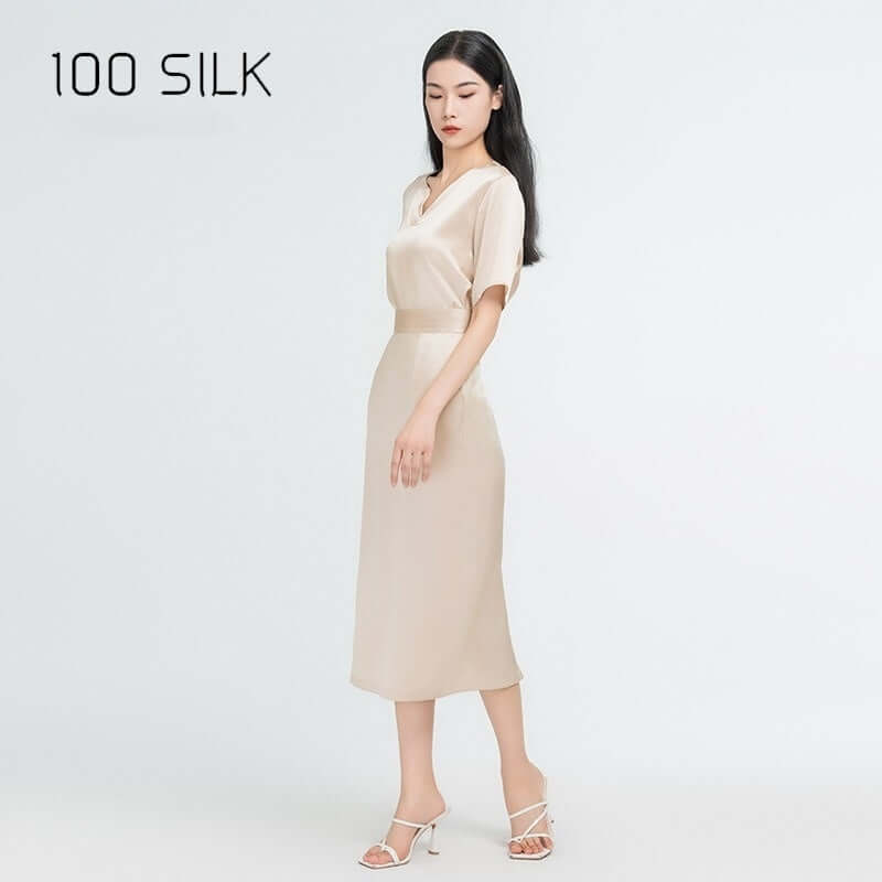 Elegant V - neck Shirt and Skirt Two - Piece Set - SILKSER