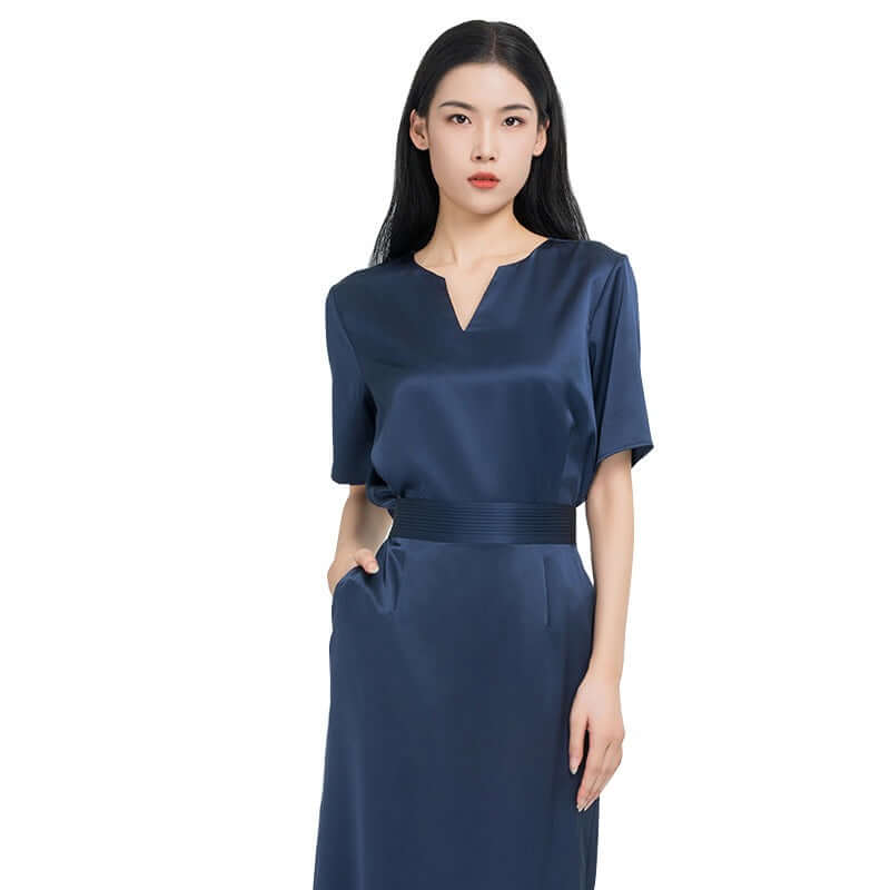 Elegant V - neck Shirt and Skirt Two - Piece Set - SILKSER