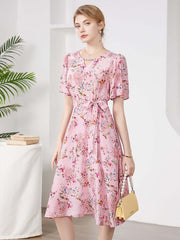 Floral Midi Mulberry Silk Dress - SILKSER