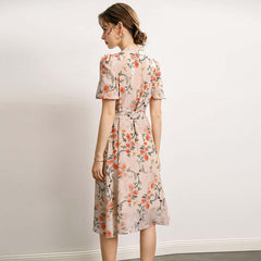 Floral Mulberry Midi Silk Dress - SILKSER