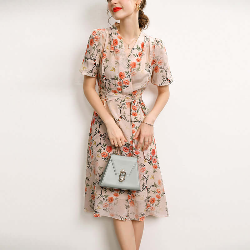 Floral Mulberry Midi Silk Dress - SILKSER