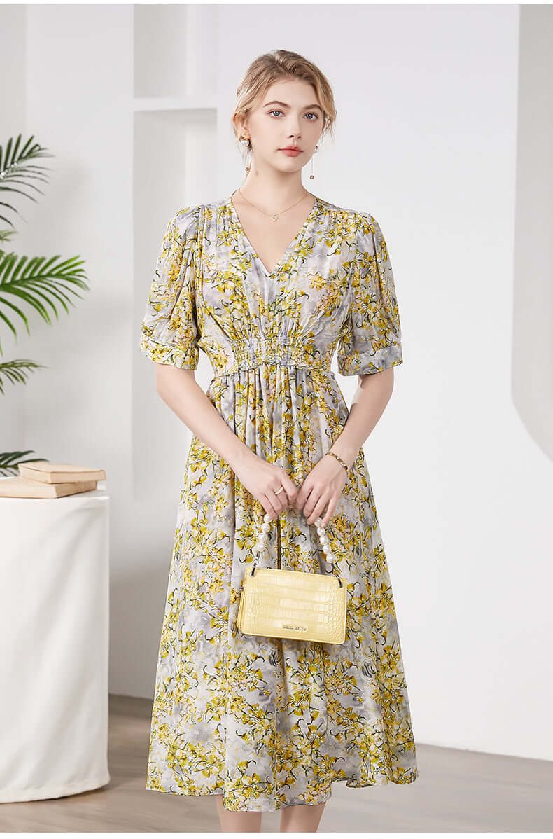 Floral Mulberry Silk Dress - SILKSER