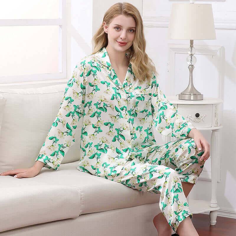 Floral Print Silk Pajama Set - SILKSER