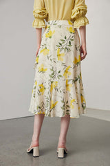 Floral Ruffled Midi Silk Skirt - SILKSER