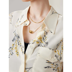 Floral Turn - down Collar Silk Blouse - SILKSER