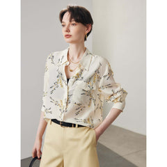 Floral Turn - down Collar Silk Blouse - SILKSER