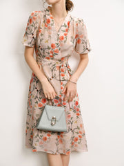 Floral Midi Mulberry Silk Dress